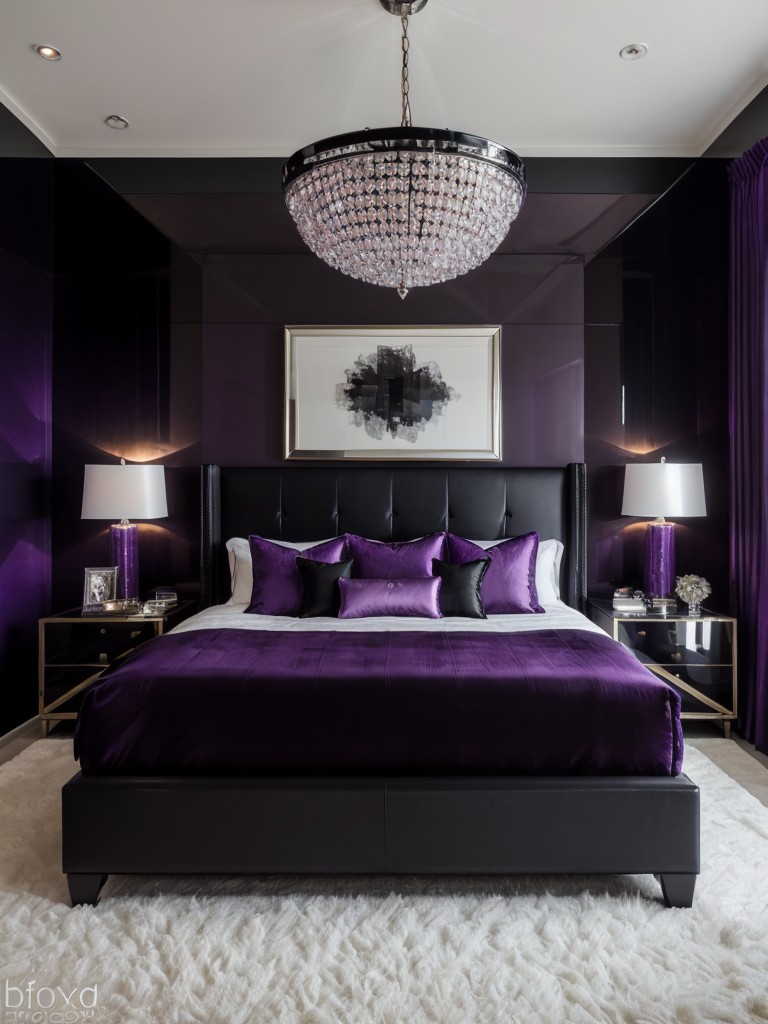 Dazzle with a Dramatic Purple Bedroom. Elevate your apartment with deep purple and black accents!