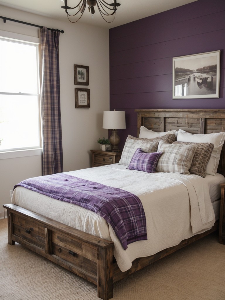 Cozy Farmhouse Bedroom with Rustic Wood Furniture & Vintage Art