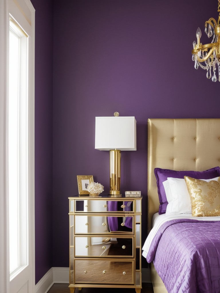 Golden Glam: Elevate Your Bedroom with Purple Accents