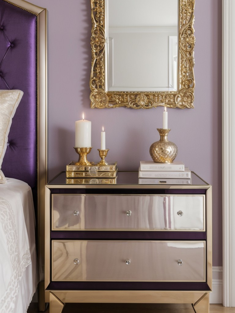 Glam Up Your Bedroom with Purple Accents and Metallic Touches!