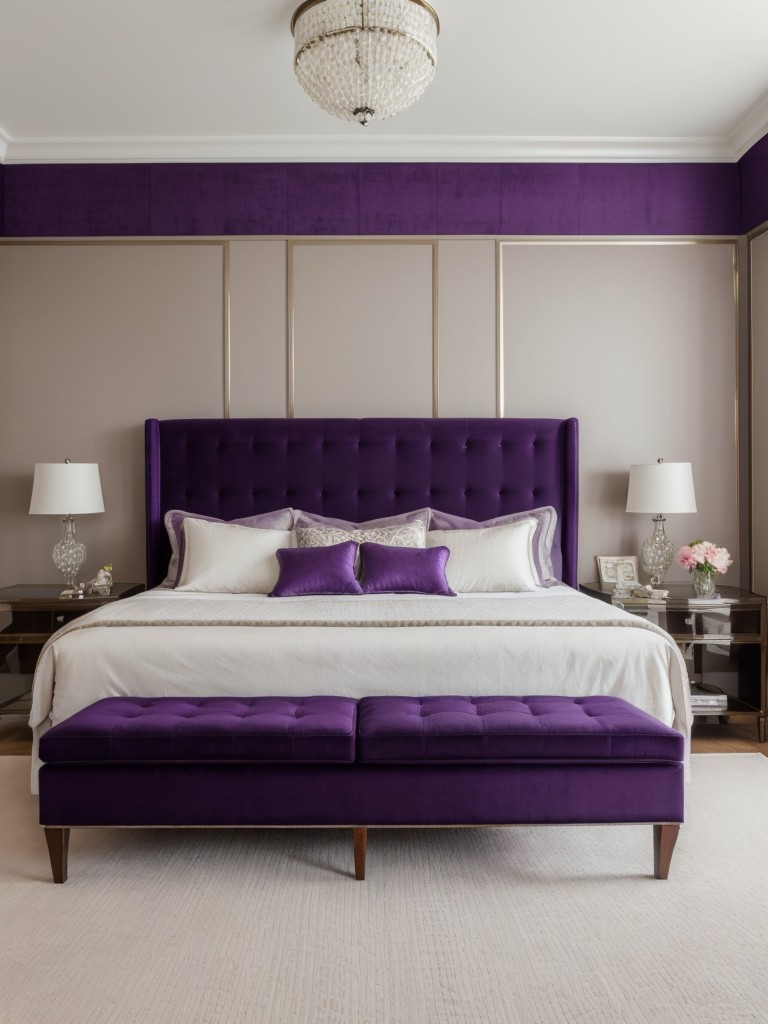 Regal Purple Bedroom: Elevate Your Space with an Upholstered Headboard!