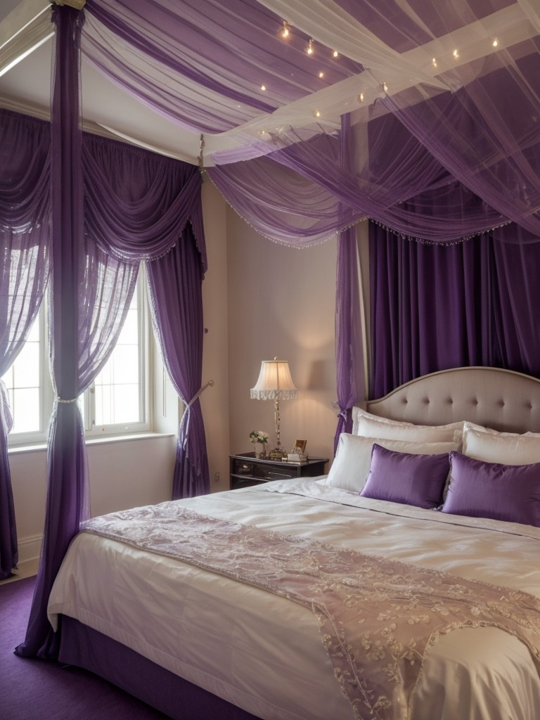 Stunning Apartment Bedroom: Dreamy Purple Canopy Bed