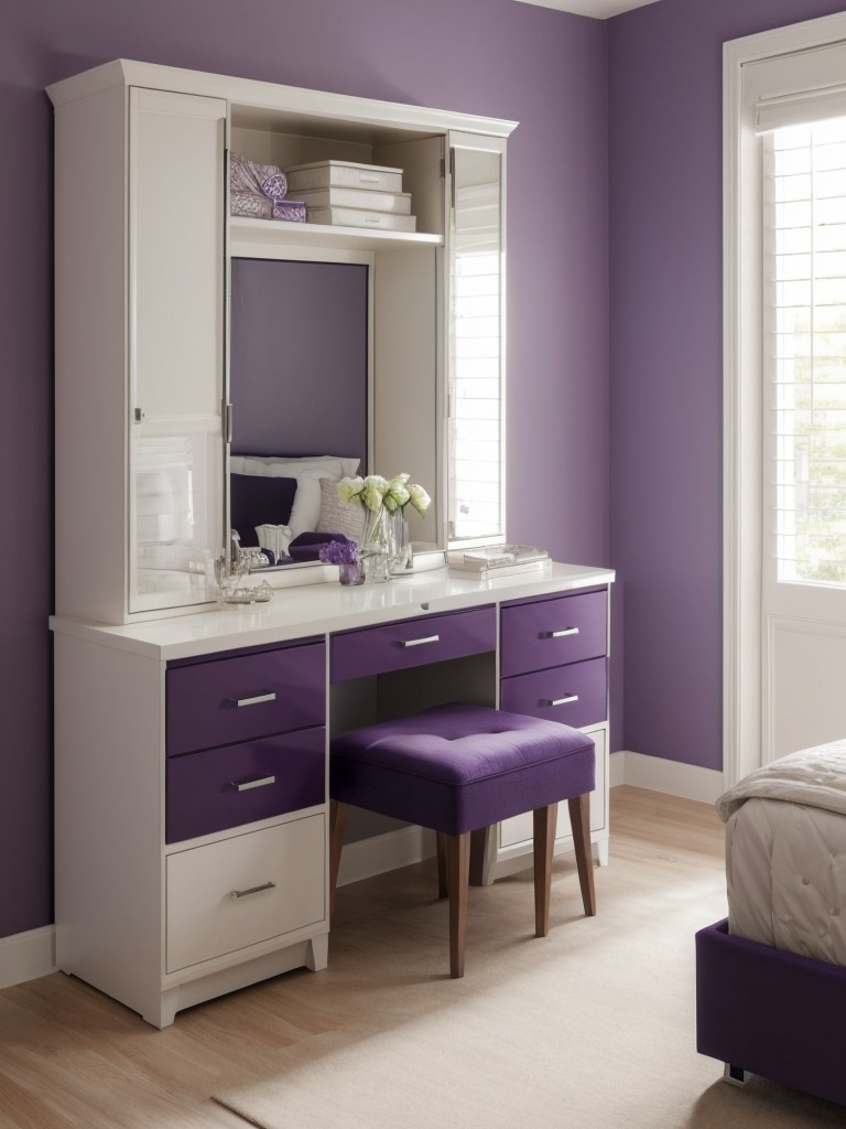 Purple Paradise: Stylish & Organized Apartment Bedroom