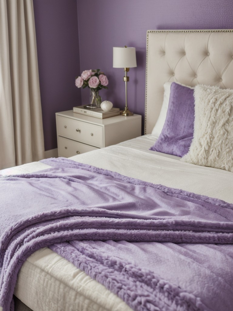 Cozy up your apartment with textured purple bedroom decor!