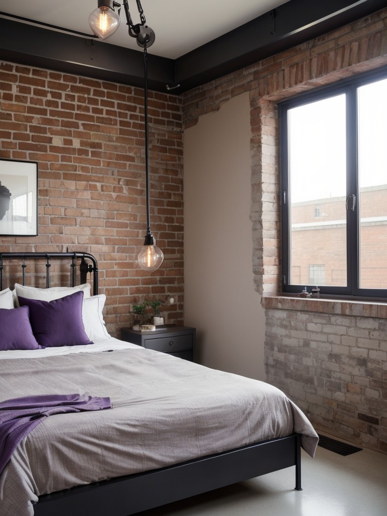 Urban Chic: Industrial Bedroom Vibes with Brick Walls and Metal Accents