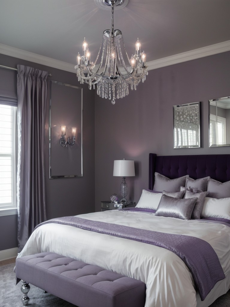 Elegant Purple & Gray Bedroom: Add a Statement Chandelier!