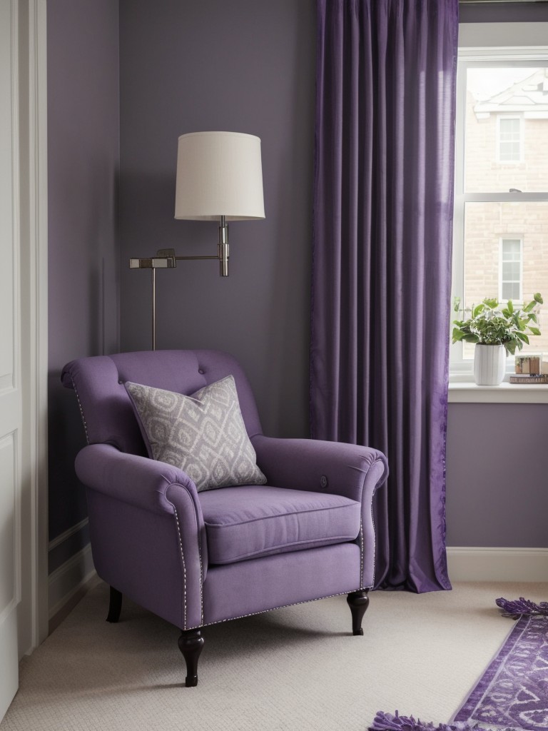 Cozy Gray & Purple Bedroom: Perfect Reading Nook Inspiration!