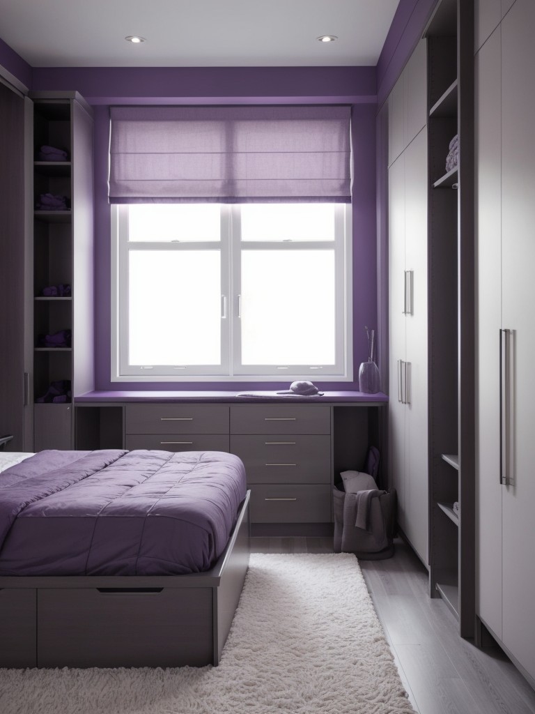 Stylish Gray and Purple Bedroom Storage Ideas!