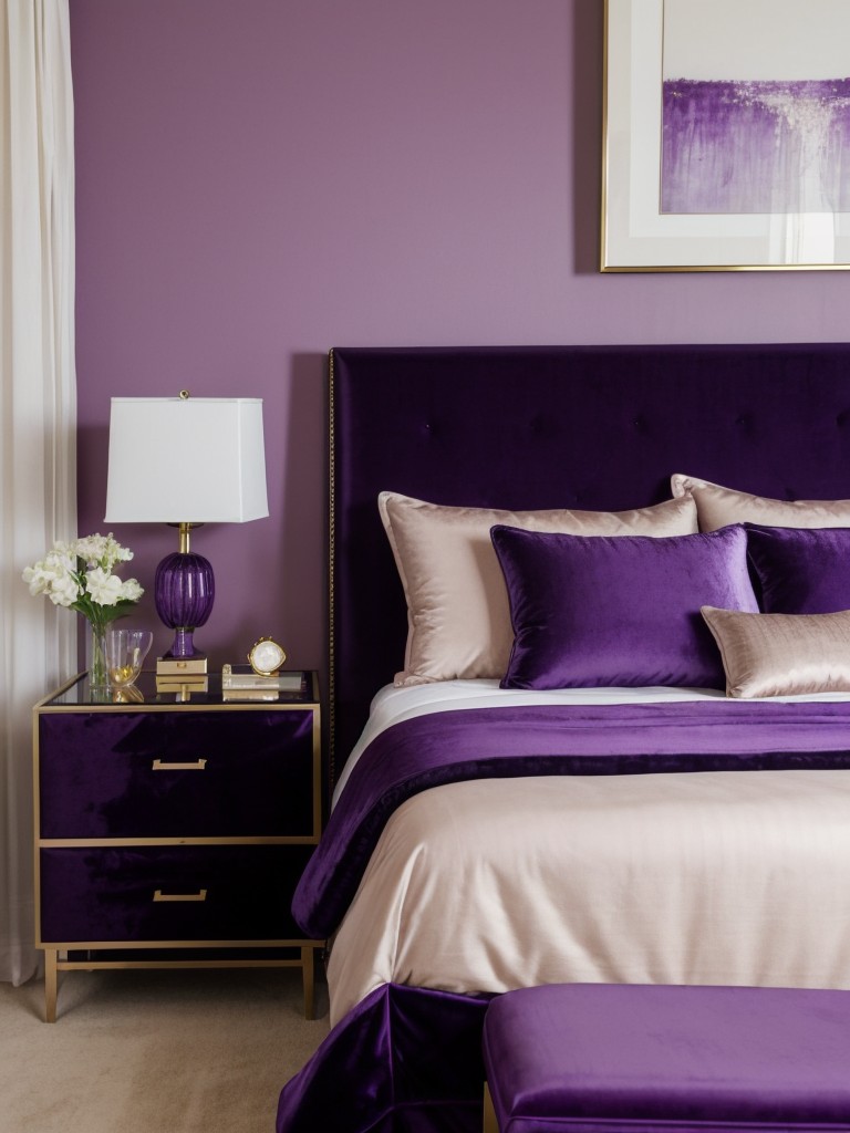 Luxurious Purple Bedroom Decor: Elevate Your Space with a Plush Velvet Headboard