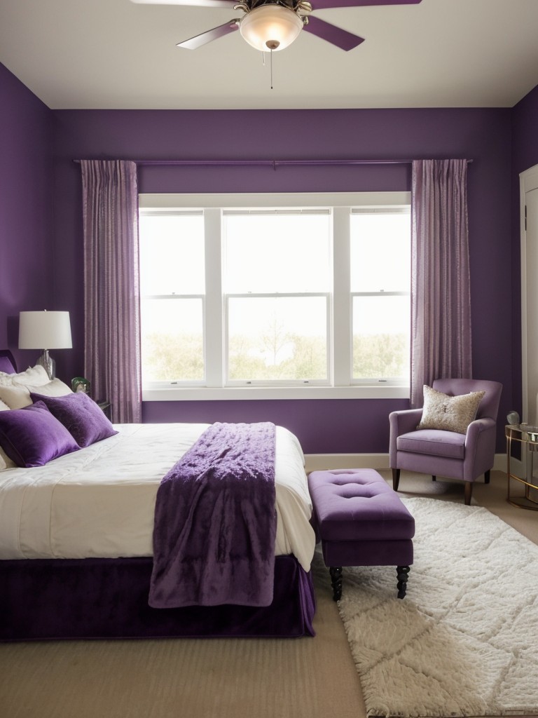 Chic Purple Bedroom Makeover: Plush Rugs for Luxurious Ambiance