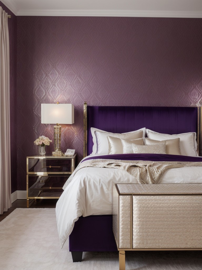 Luxe Purple Bedroom: Create a Glamorous Vibe with Metallic Wallpaper!