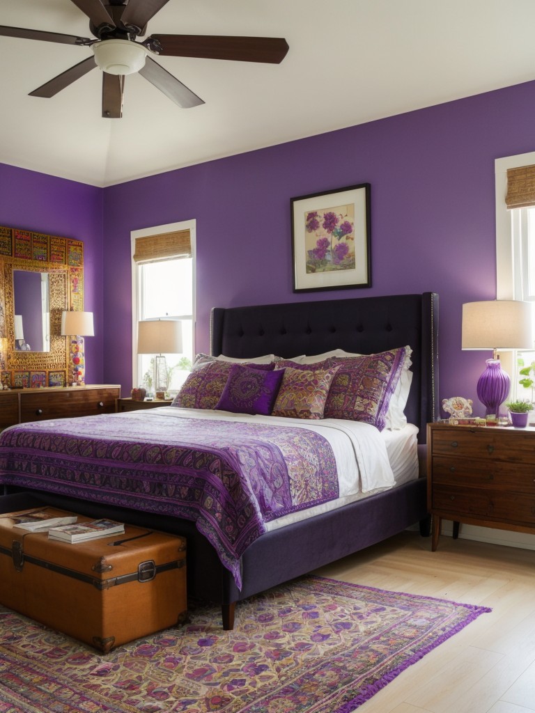 Boho Chic Bedroom Inspo: Mix Vintage & Modern for an Artsy Vibe - Purple Power!