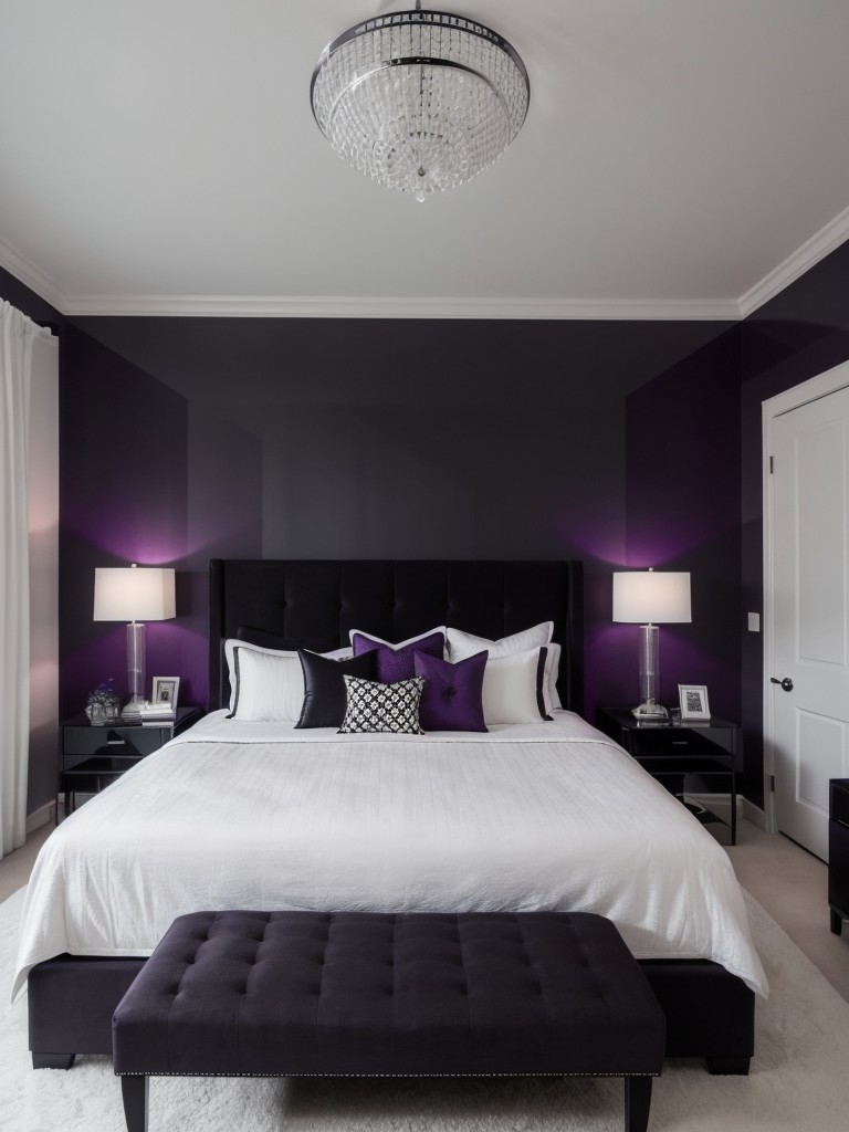 Stylish Apartment: Hip Purple Bedroom or Sleek Black & White Décor?