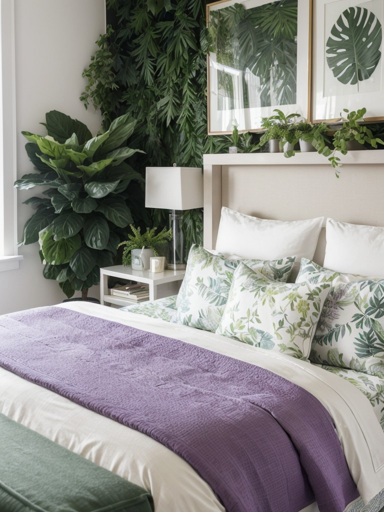 Nature-inspired bedroom decor: Purple paradise with leafy accents!