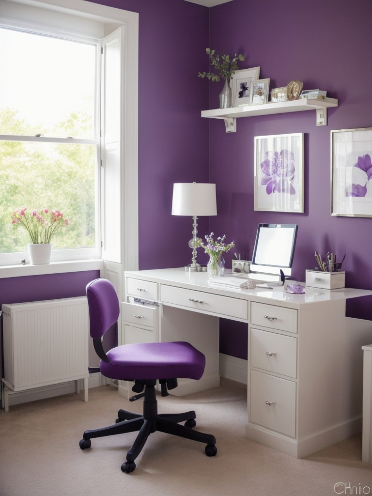 Stylish Apartment Living: Purple Bedroom & Inspiring Home Office Combo