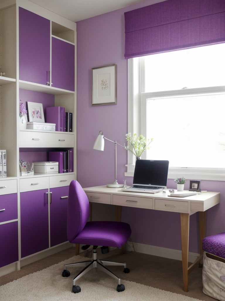 Purple Apartment Bedroom: Stylish and Functional Home Office Setup!