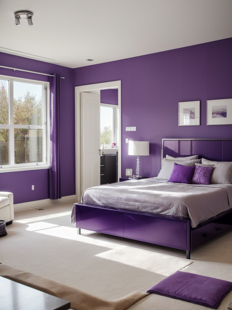 Stylish Industrial Apartment Bedroom in Vibrant Purple