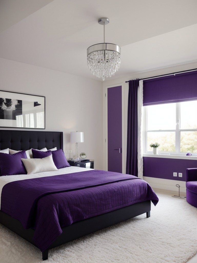 Stylish Urban Apartment Decor Ideas. Modern Monochrome & Purple Bedroom Makeover