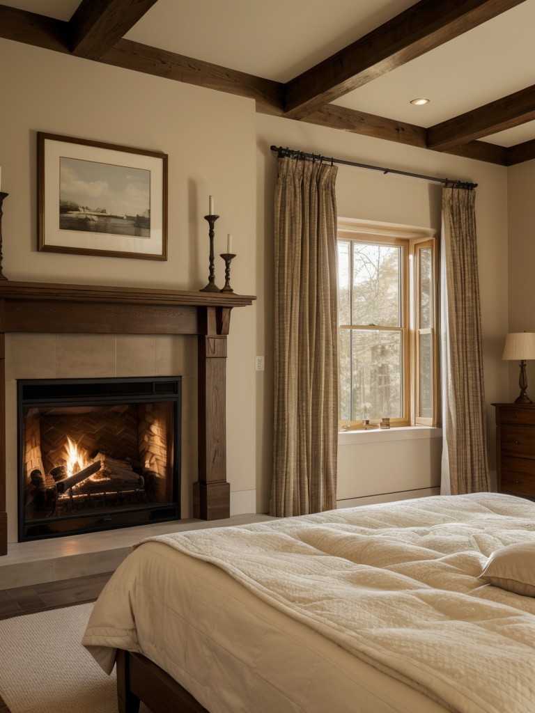 Cozy & Romantic Traditional Bedroom Decor with Fireplace.