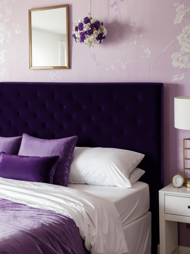 Modern and sophisticated purple floral bedroom decor