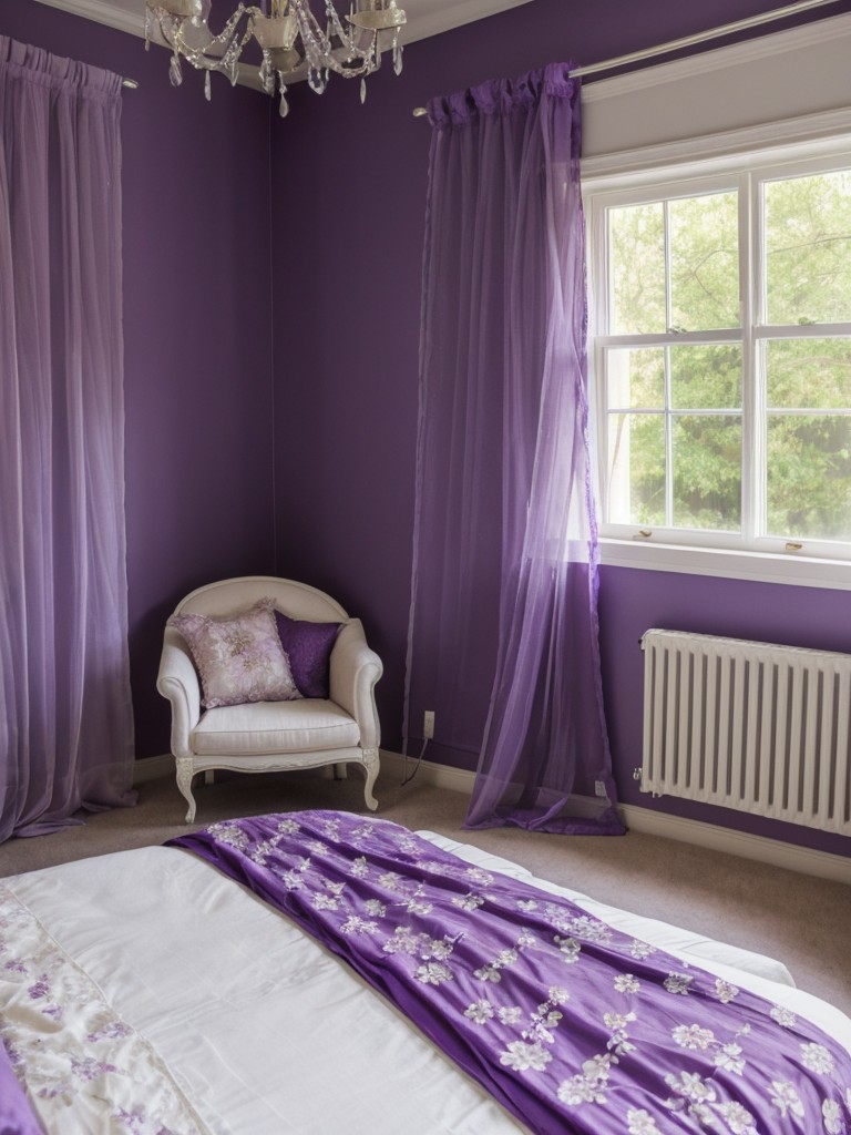 Magical Purple Bedroom Vibes. Fairy lights & sheer curtains!