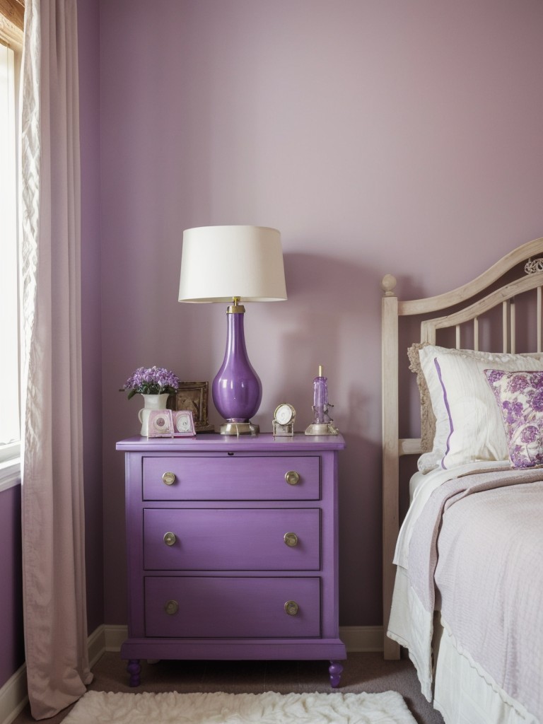 Whimsical Purple Bedroom: Vintage & Eclectic Decor Accent Ideas for Playfulness!