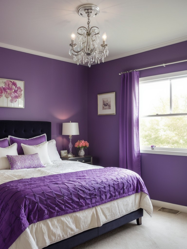 Whimsical Purple Bedroom: Playful Decor with Unique Lighting