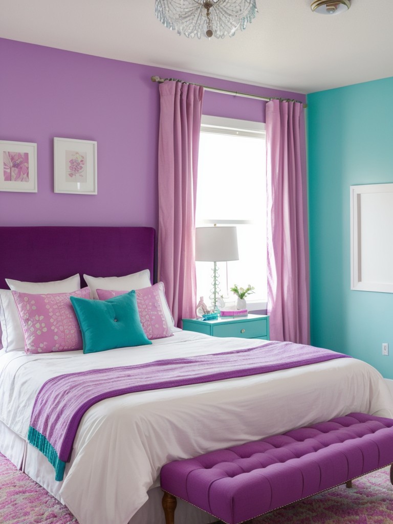 Playful purple apartment: Whimsical decor with pops of pink & turquoise