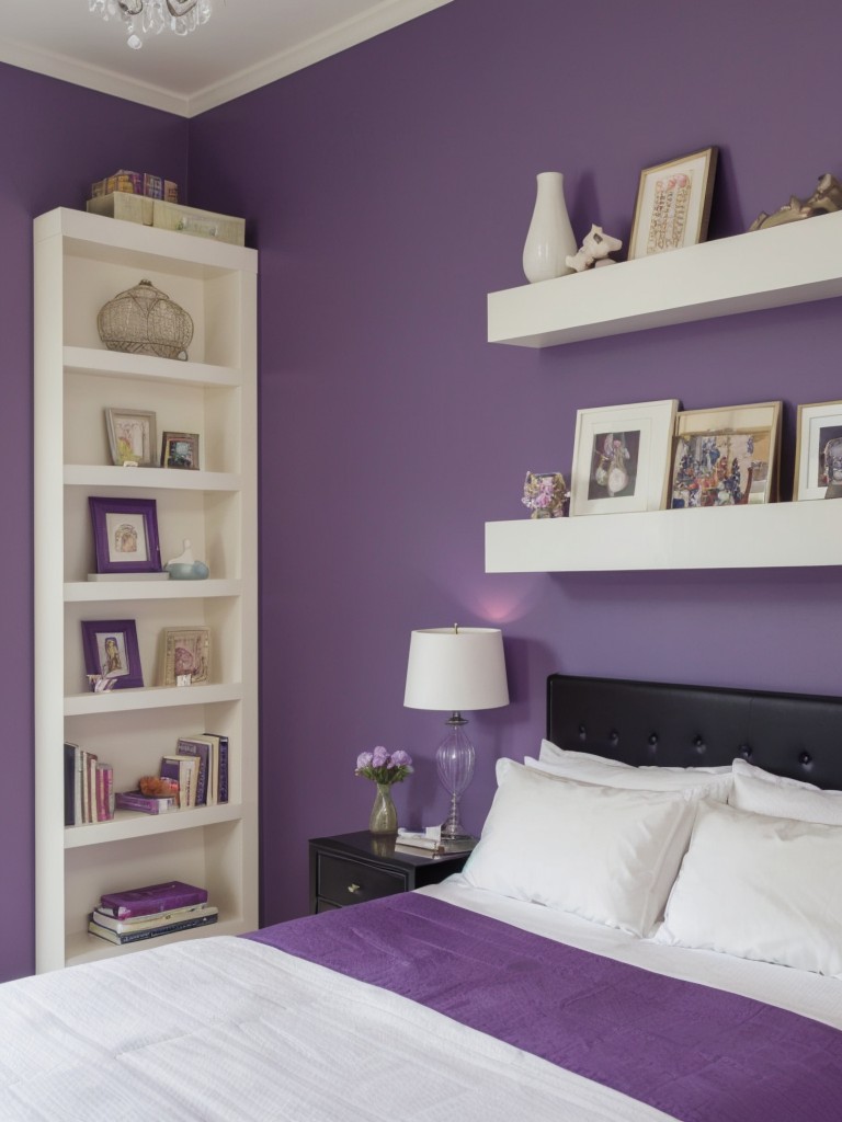 Playful Purple Apartment Decor: Floating Shelves & Wall Organizers for Books & Collectibles!