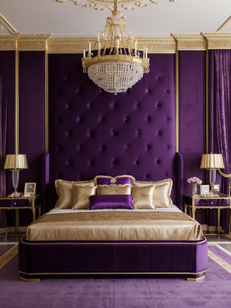 Regal Purple Bedroom Decor: Opulent and Elegant Apartment Style