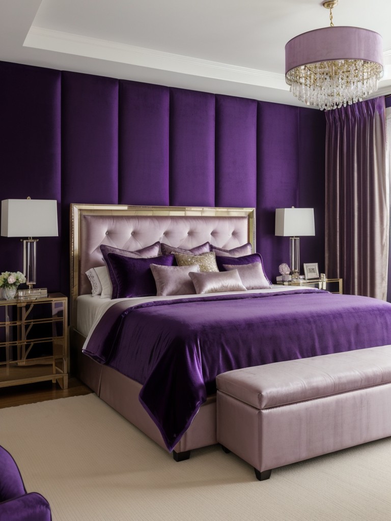 Glamorous Purple Bedroom: Luxe Velvet & Lavender Walls