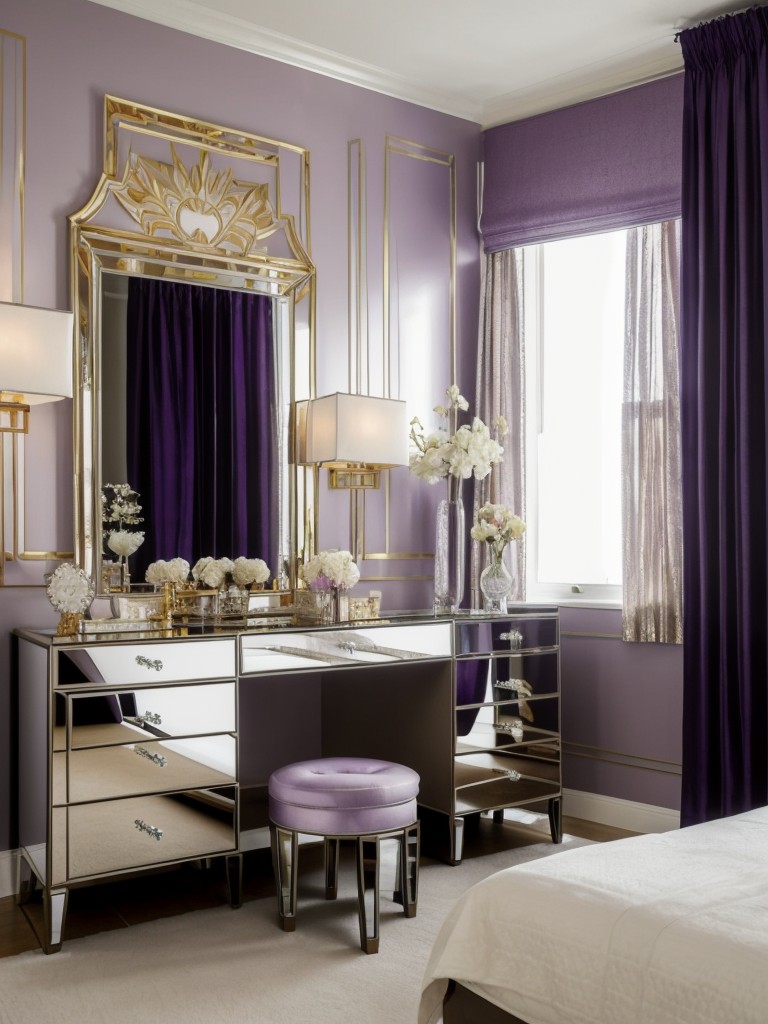 Glam Getaway: Purple Bedroom Decor Inspiration. Add metallic accents for a touch of luxury.