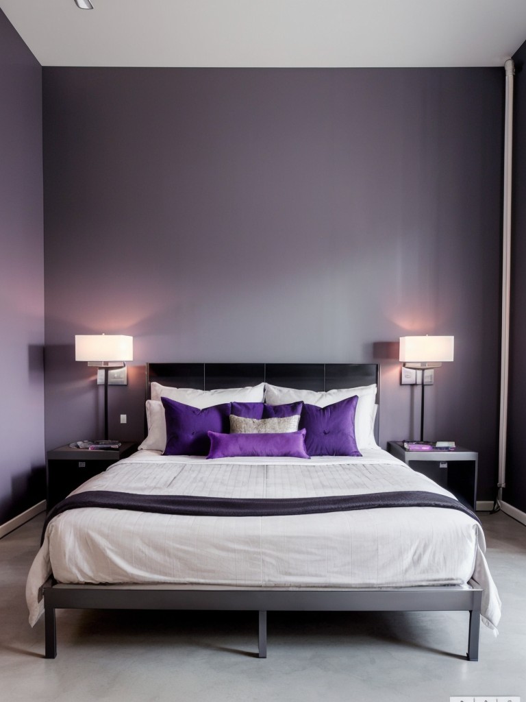 Bold Purple Bedroom: Industrial Minimalist Vibes!