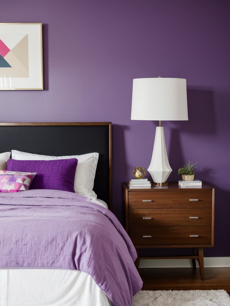 Chic Mid-Century Purple Bedroom Decor - Vibrant & Bold!