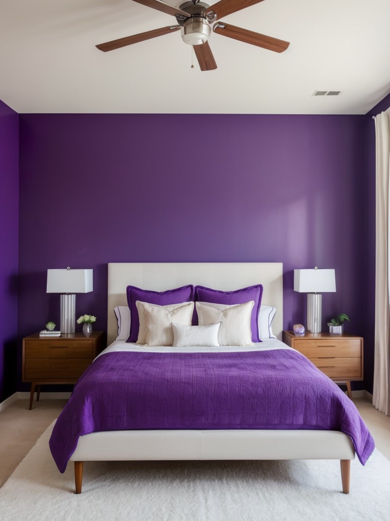 Modern Mid-Century Apartment with Vibrant Purple Bedroom