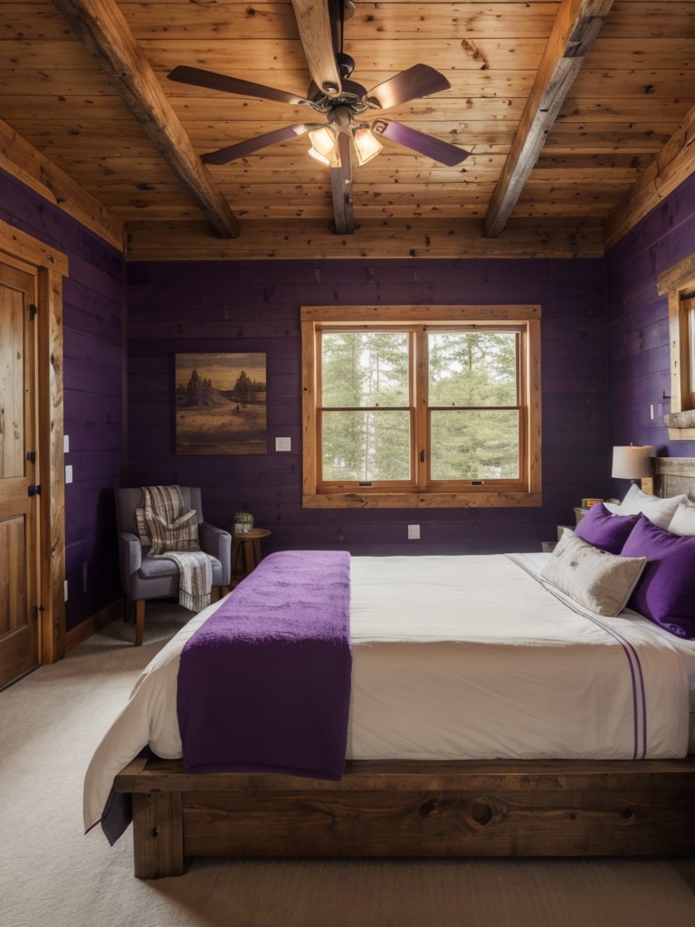 Boho-Chic Apartment: Bold Purple Bedroom Decor & Cozy Cabin Vibes