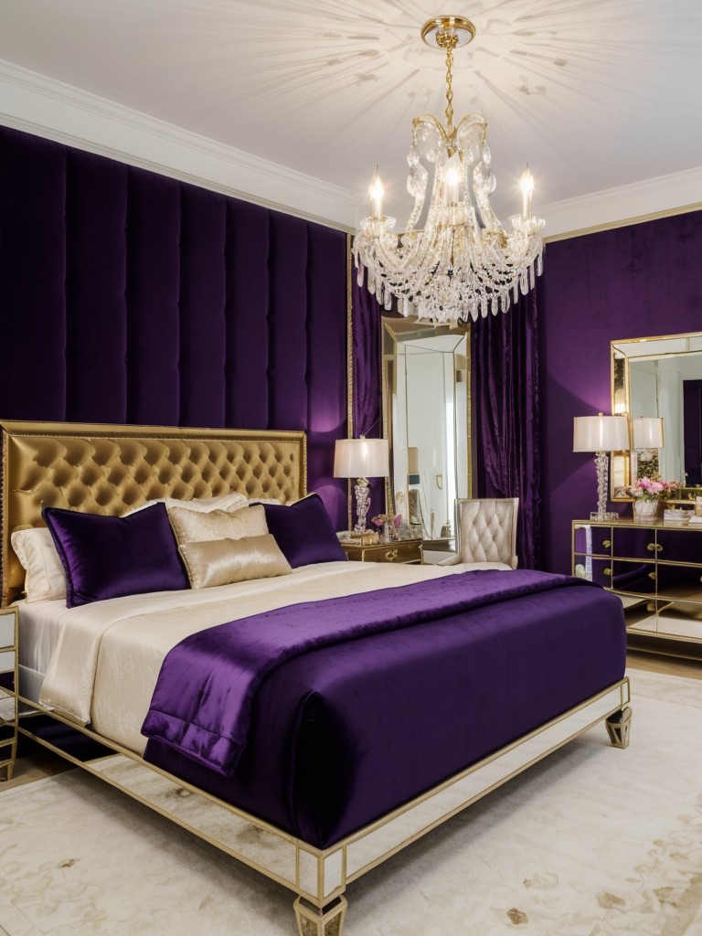 Opulent Purple Bedroom Decor: Hollywood Regency Vibes!