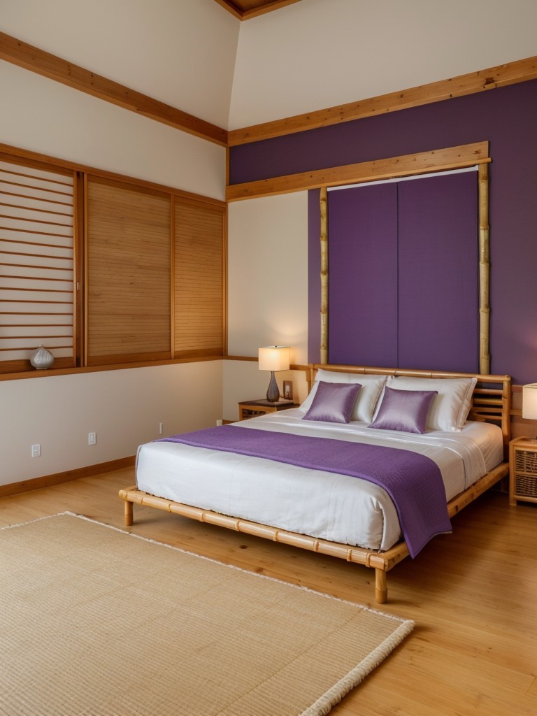 Elegant Zen-inspired purple bedroom decor for a serene ambiance!