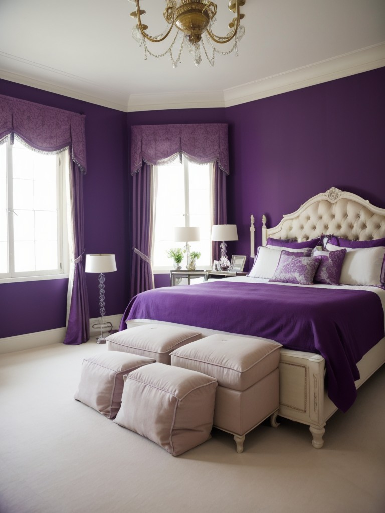 Stylish Apartment Vibes: Bold Purple Bedroom & Elegant Vintage French Décor