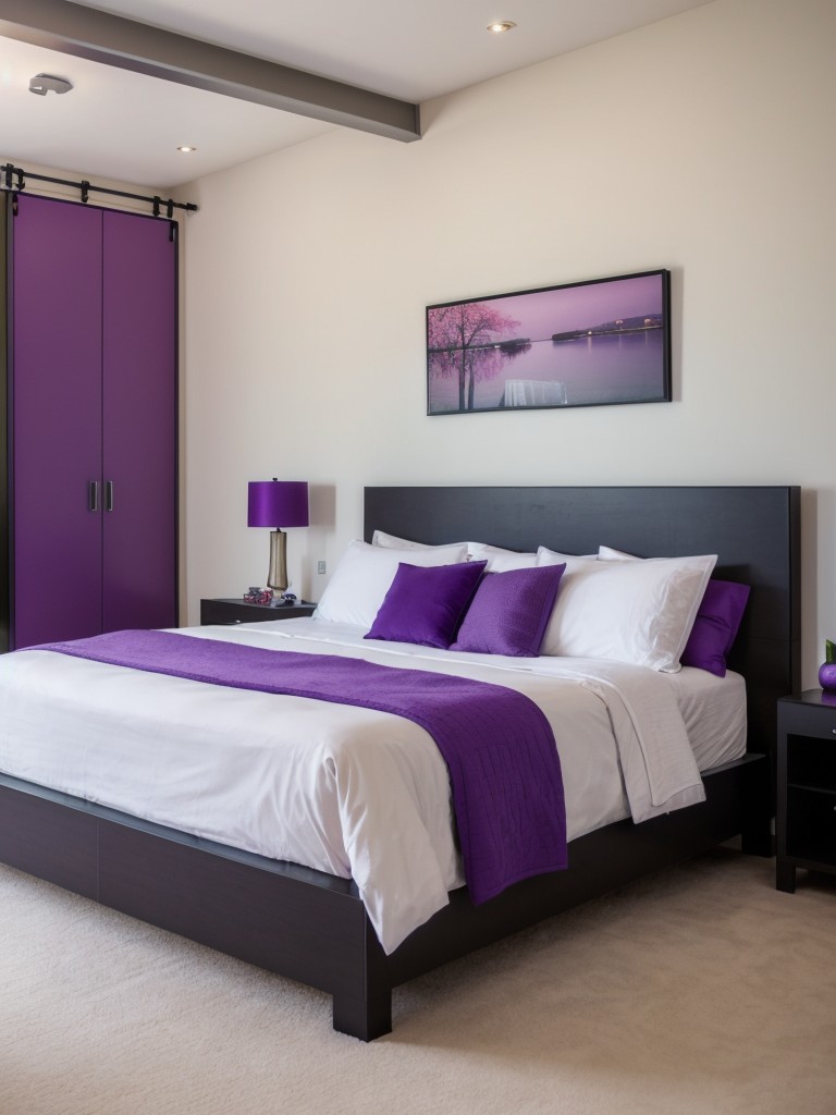 Bold Purple Apartment Bedroom: Industrial Minimalist Vibes