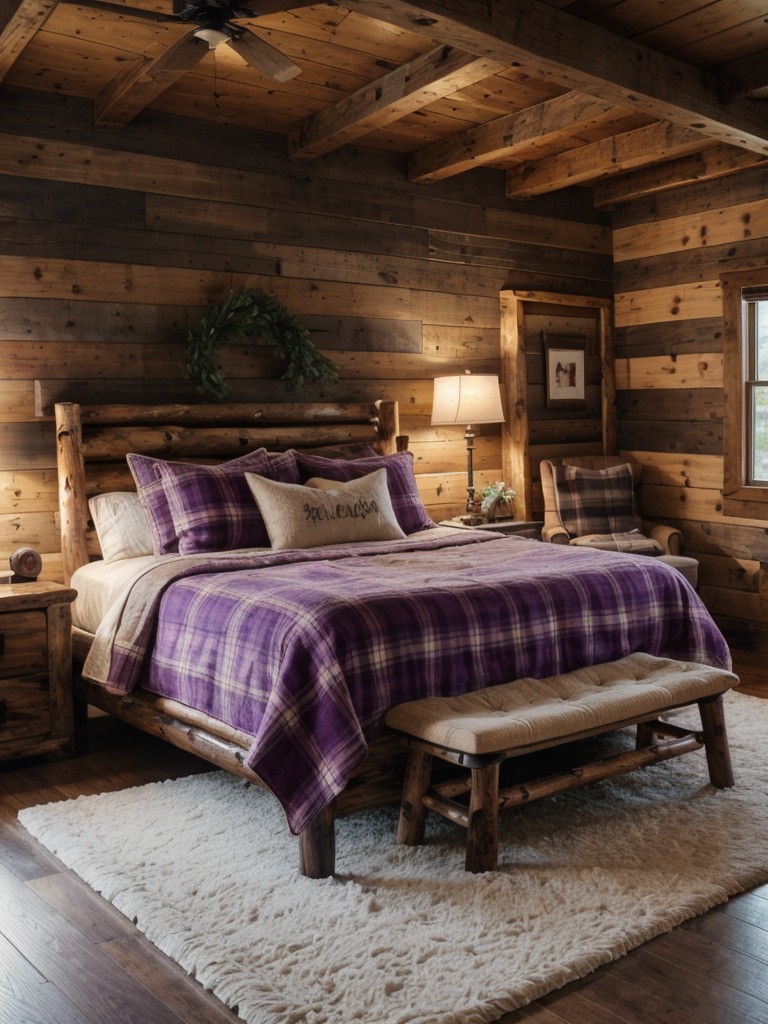 Cozy and Rustic Bedroom Retreat with Purple Decor