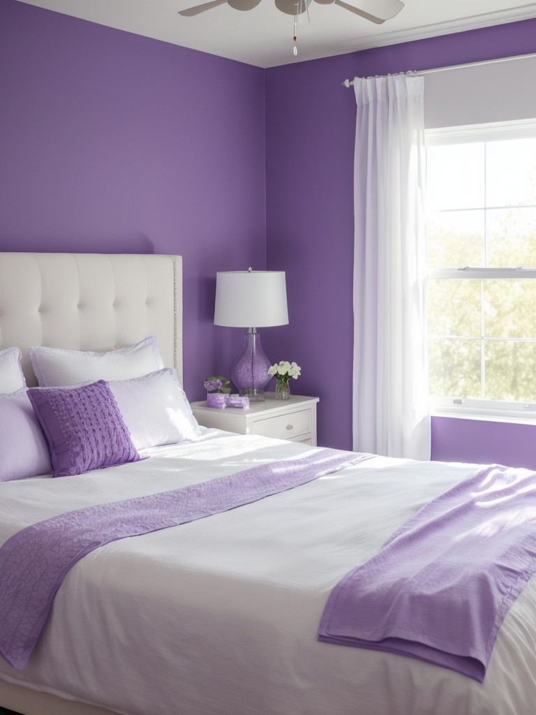 Freshen up your apartment with purple and white bedroom decor!