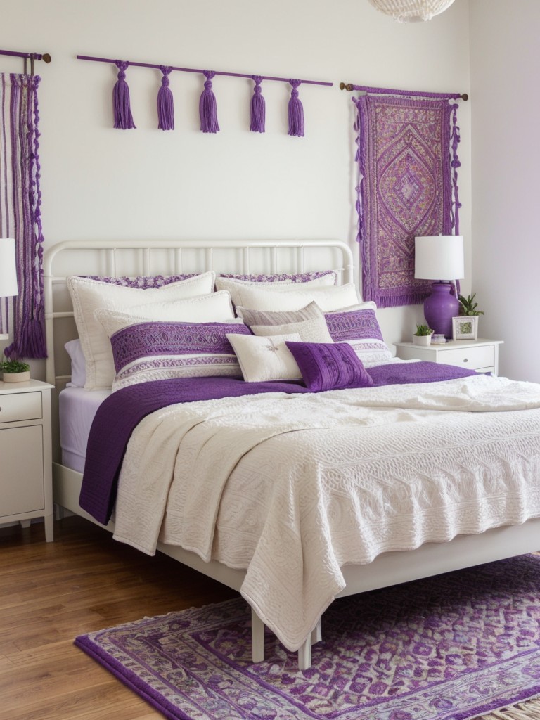 Boho Chic Apartment: Purple & White Bedroom Decor