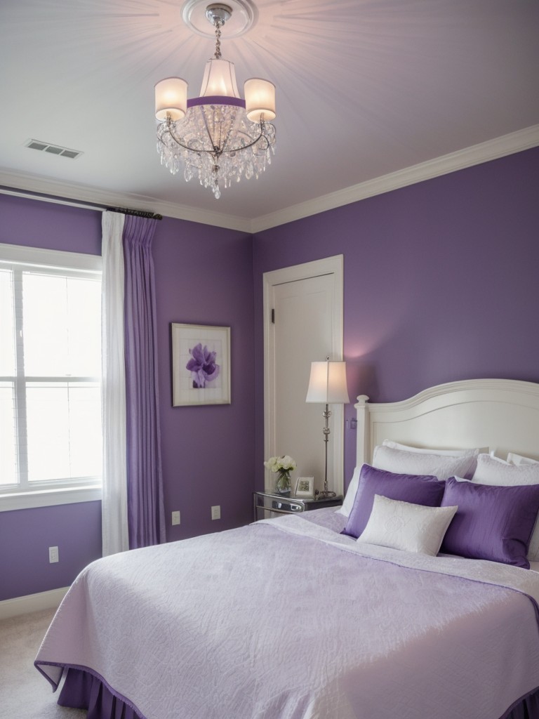 Freshen up your apartment with purple and white bedroom decor!