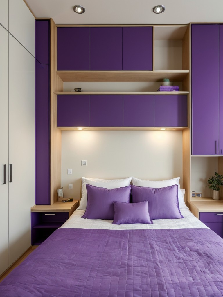 Serenity in Purple: Zen Bedroom Decor with Smart Storage