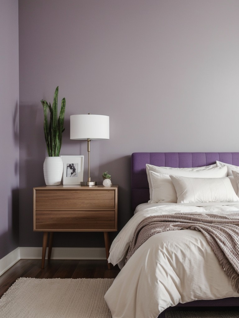 Sleek Minimalist Apartment with Calming Purple Bedroom