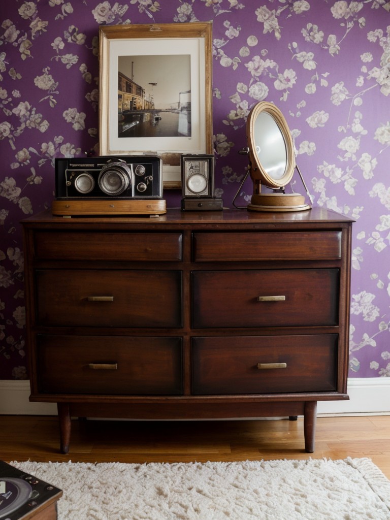 Vintage-inspired Purple Bedroom Decor - Personalize your space with retro flair.