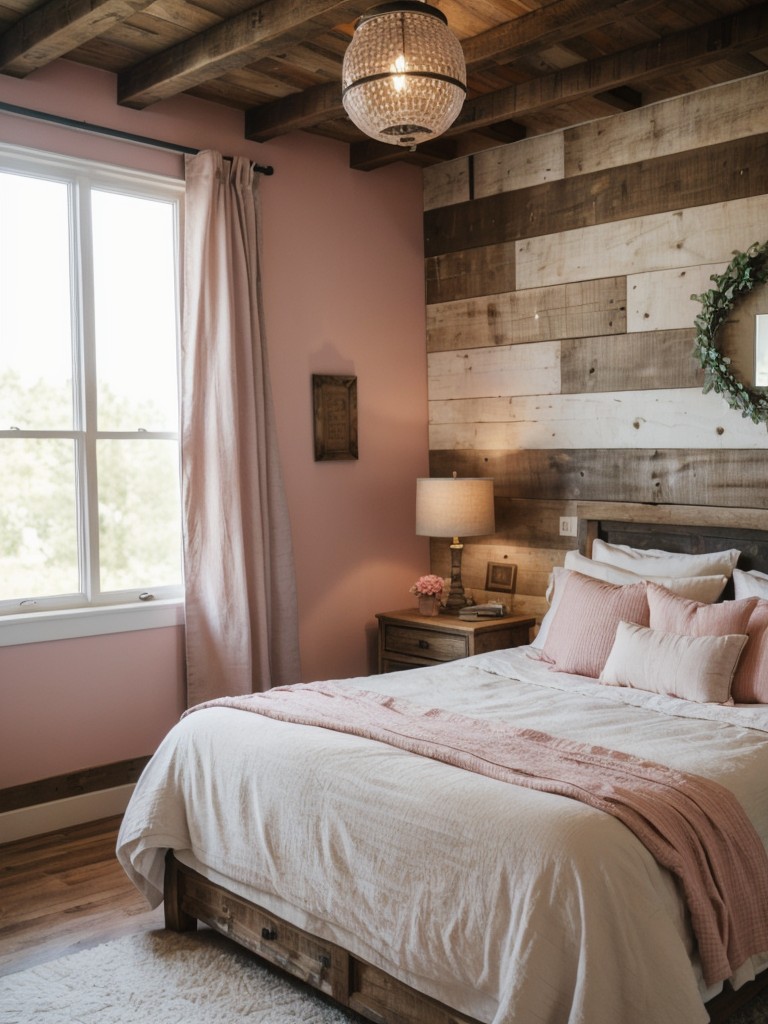 Rustic meets girly: Cozy farmhouse vibes in a pink bedroom