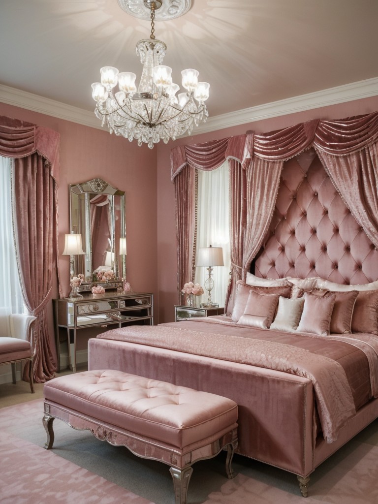 Bedroom Bliss: Add Glamour with Mirrored Furniture & Velvet Drapes