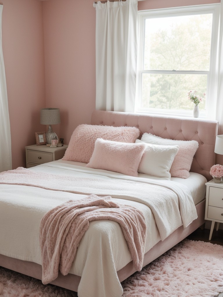 Cozy Pink Bedroom Inspo: Plush Textiles & Fluffy Accents!